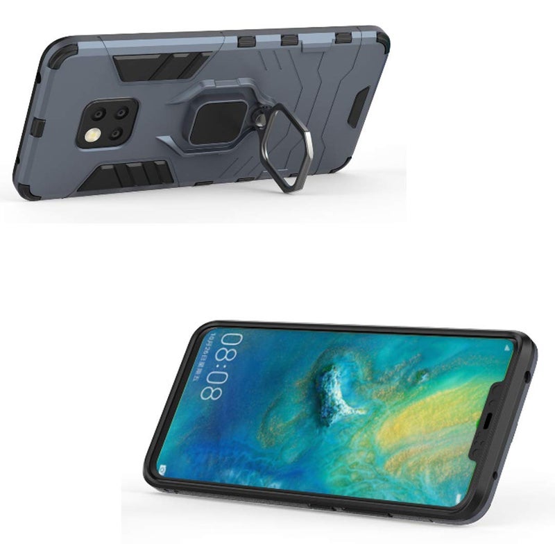 MaiJin Compatible with Huawei Mate20 Pro, Case Metal Ring Grip Kickstand Shockproof Hard Bumper (Works with Magnetic Car Mount) Dual Layer Rugged Cover for Huawei Mate 20 Pro (Navy Blue) - Image 2